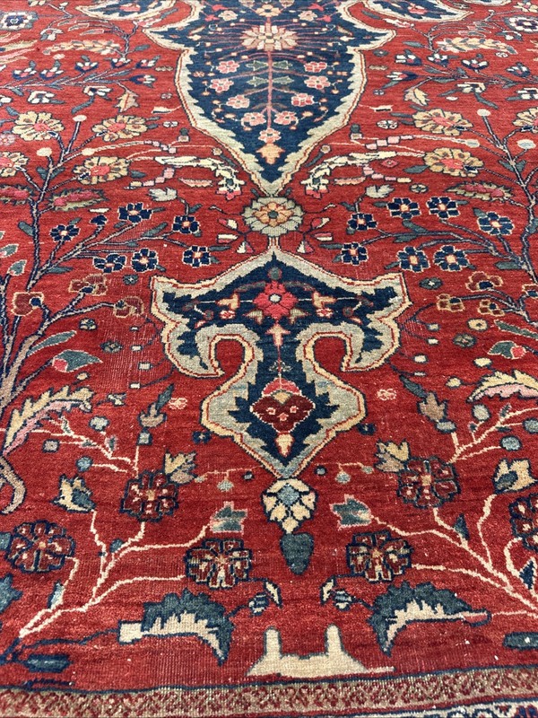 Auth: 19th C Antique Sarougk Farahaan Magnificent Botanical Beauty Red 12x15 gallery