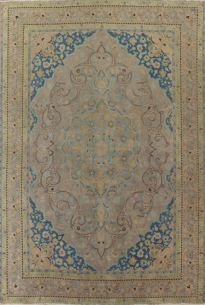 Distressed Over-Dyed Area Rug 10x12 Living Room Hand-knotted Vintage Carpet