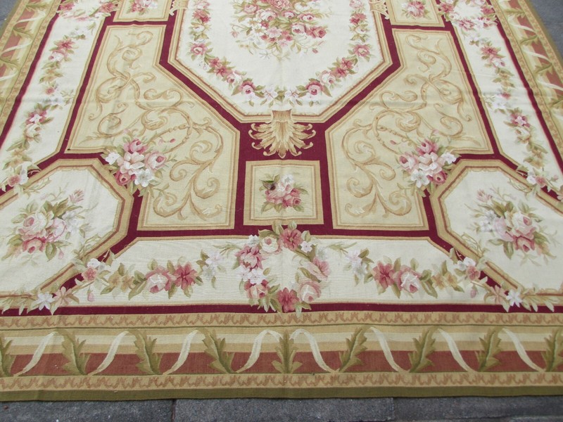 Vintage Hand Made French Design Wool Burgundy Large Original Aubusson 368X268cm gallery