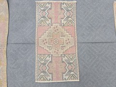 Vintage Turkish Oushak Rug 1.5×2.8 Hand Knotted Wool Brick Grey Tribal Mat