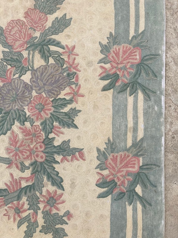 Vintage Handmade Kashmiri Floral Wool Chain Stitch Rug 98x59 cm gallery