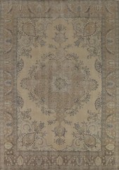 Traditional Tebriz Living Room Area Rug 10×12 Vintage Muted Handmade Wool Carpet