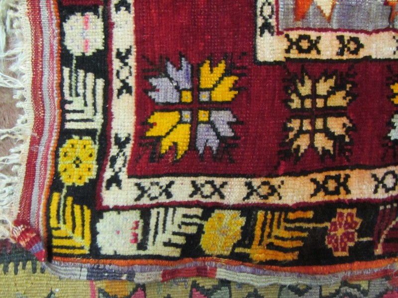 Antique Prayer Rug Large Konya Ladik Melas Turkish 4' x 6'9" Pistachio Signed gallery