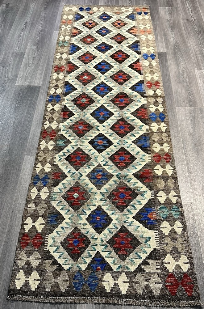 Handmade Kilim Runner wool natural colours Afghan Traditional 287cmx87cm