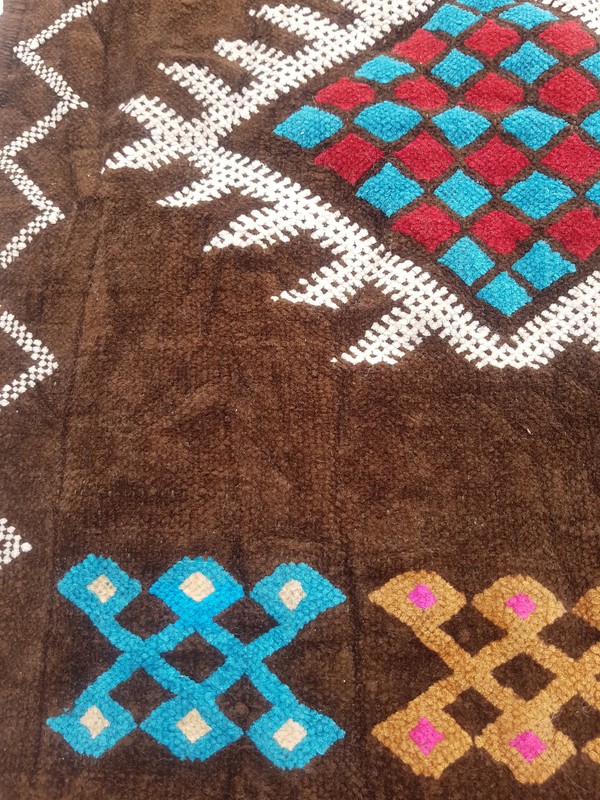 Fine Vintage Traditional Hand Made Moroccan Wool Brown Kilim 103x52cm gallery