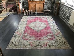 6.8×10.4 Large Vintage Pink Turkish Oushak Rug