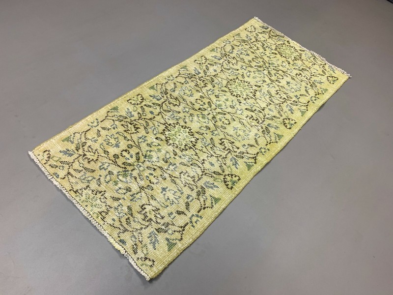 Distressed Turkish Runner 157x72 cm Vintage rug, Overdyed Yellow, Black Small gallery