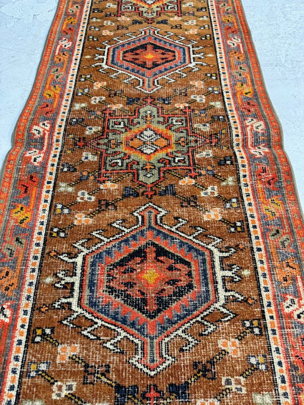 Oriental Hand-Knotted Wool Runner Turkish Oushak Copper/Ivory/Blue 2'2" x 6'1" gallery