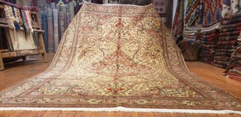 Beautiful Ca1900-1939s Antique Natural Color Wool Pile Hereke Area Rug 6'9"×9'8" gallery