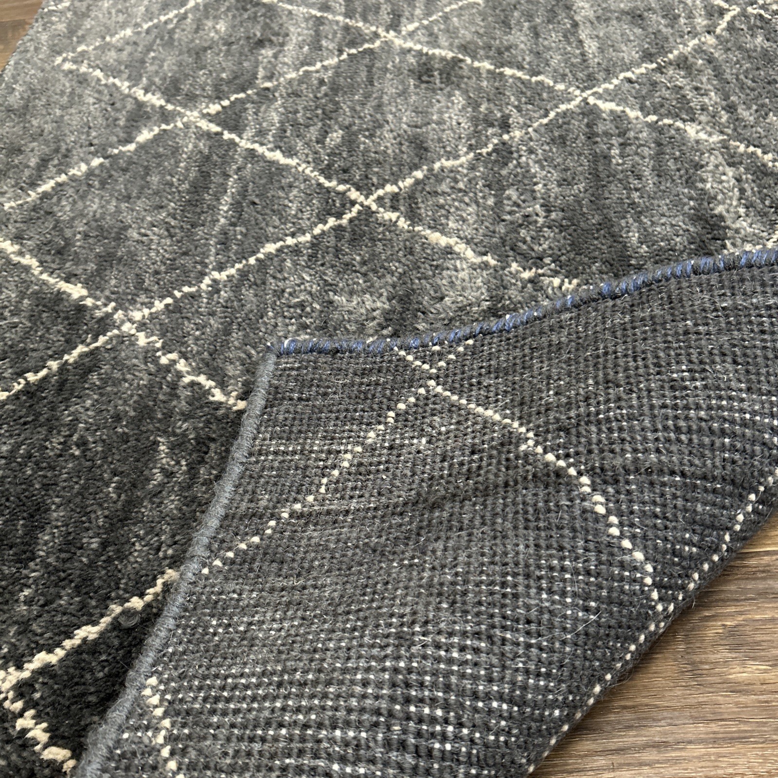 2”10 x 8 ft Antique Moroccan Hand Knotted Natural Blue Runner Wool Rug Cleaned gallery