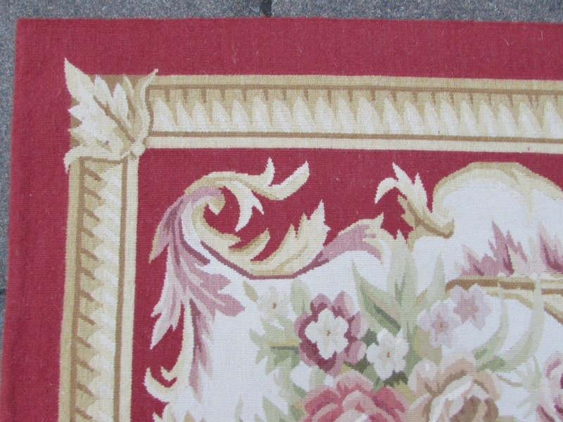 Vintage Hand Made French Design Wool Red Large Original Aubusson 366X271cm gallery