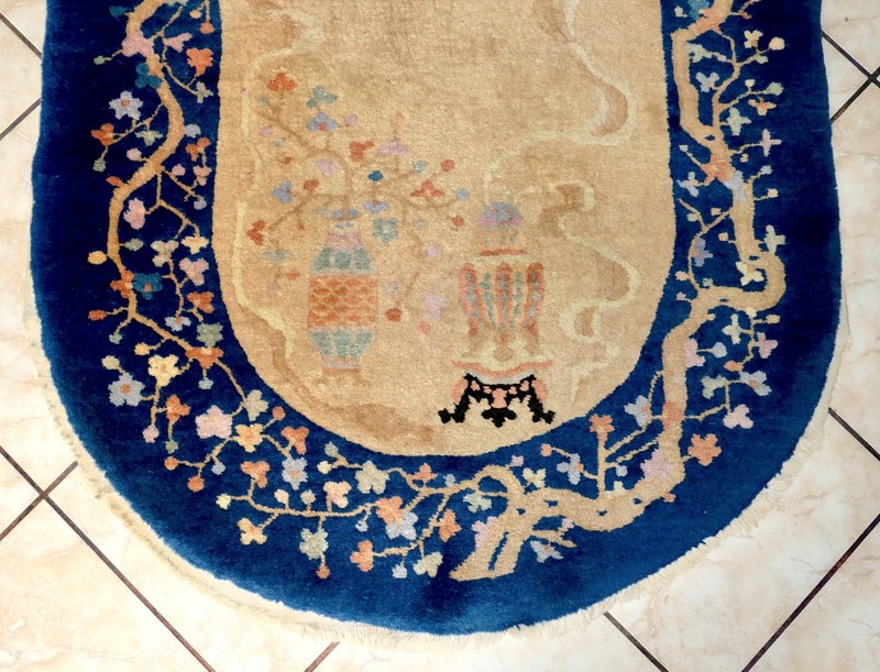 Art Deco Chinese Nichols Peking Fette Hand Knotted Oval Vase Crown Rug 5.4x3' #1 gallery