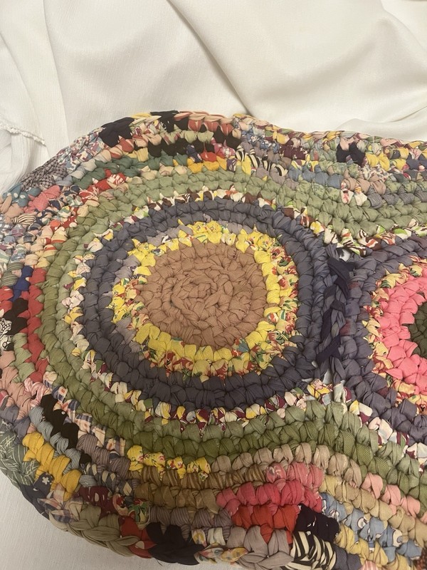 Antique handmade Braided Rag Rug Farmhouse Cottage Porch Runner Decor 44” gallery