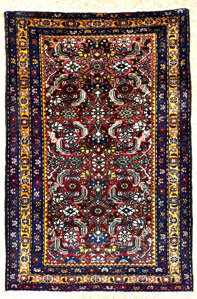 Antique Vintage Malayer Wool Rug 3x4 Red Geometric Tribal Hand Knotted Oriental