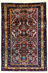 Antique Vintage Malayer Wool Rug 3×4 Red Geometric Tribal Hand Knotted Oriental