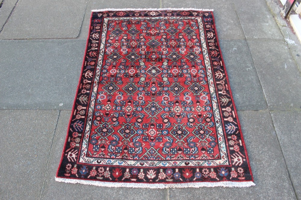 Vintage Hand Made Traditional Oriental Wool Red Small Rug 133x93cm