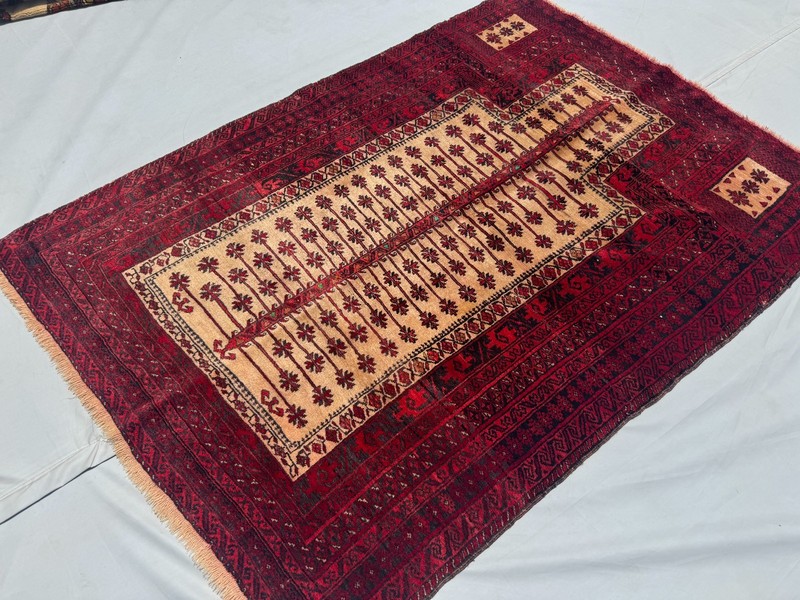 3x5Afghan Hand Knotted Faded Terracotta Rug Geometric Turkmen Prayer Area Carpet gallery