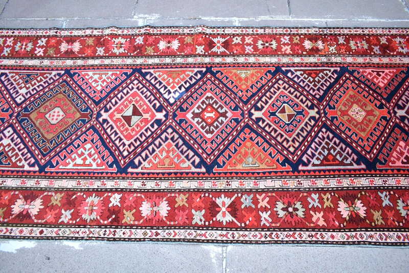 Antique Caucasian Rug 44'' x 115'' Collector's ltem Quba Runner Organic Wool Rug gallery