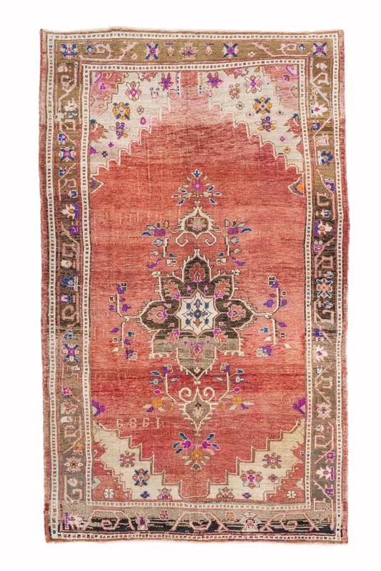 Large Vintage Turkish Kars Oushak Rug -Boho Rustic Hand-Knotted Wool 7x11.5 ft gallery