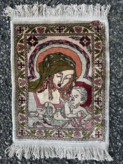 ANTIQUE SIGNED MADONNA and CHILD PICTORIAL SILK TURKISH HEREKE RUG SUPER FINE
