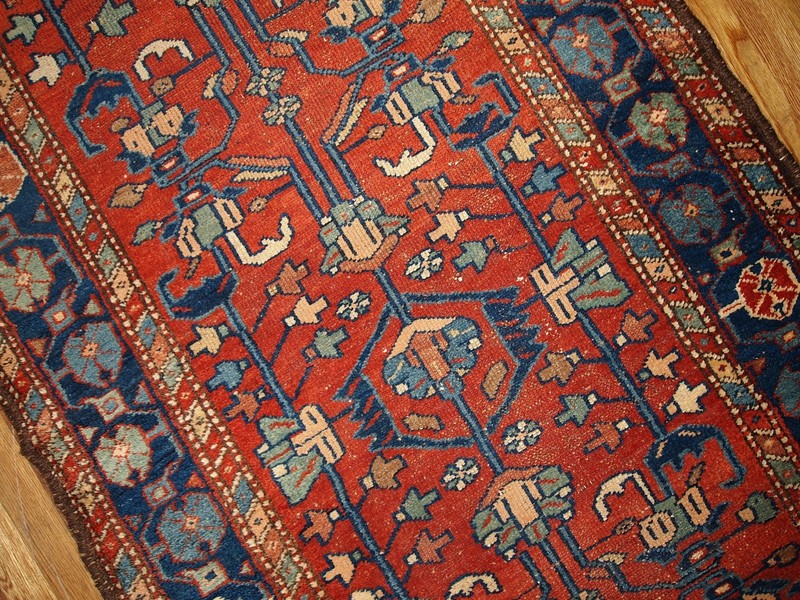 Handmade Antique Oriental Runner Rug 100cm x 310cm Wool 1920s Red Blue gallery