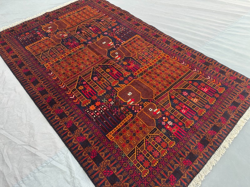4x6'6 ft Vintage Afghan Hand Knotted Pictorial Rug Tribal Animal Hunting Art Rug gallery