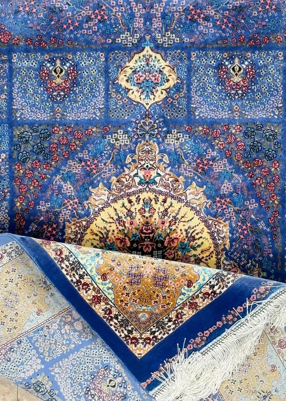 Blue and Gold Persian Style Rug 3x4, Elegant Area Rug for Small Spaces gallery