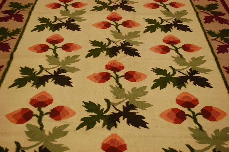 OLD, RARE BASARABIAN KILIM 4'11" x 6'10" FINE WOVEN_ALL NATURAL WOOL,FULL COLOR gallery