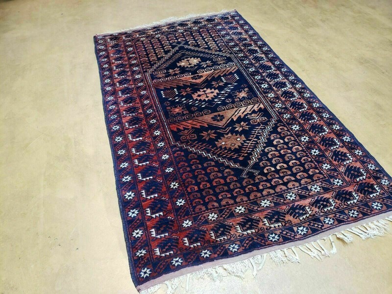 3' 4" X 5' 6" Vintage Handmade Pakistan Balouchi Balouch Tribal Wool Rug Nice gallery
