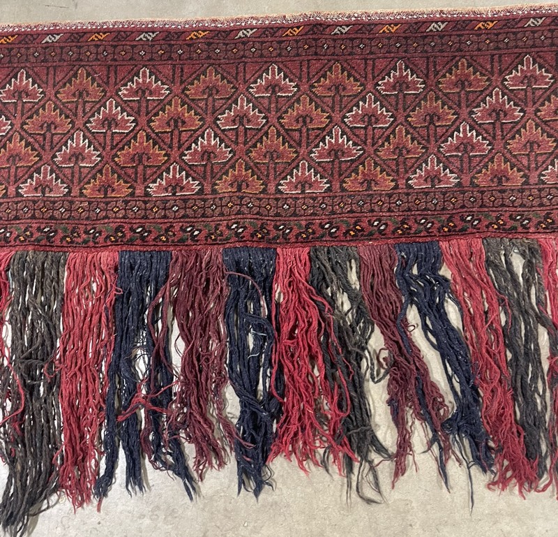 Antique Turkoman Saryk Yomud Torba Complete With Skirt Long Tassels14x46" gallery