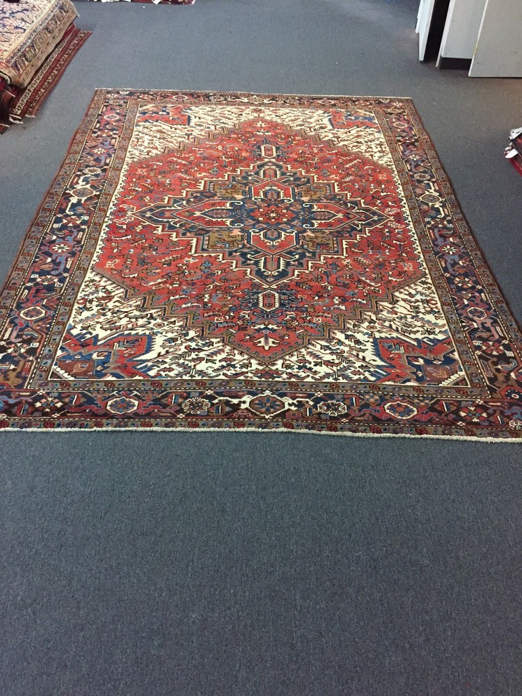 S.Antique Hand Knotted Vintage Serapi Herizz Area Rug Geometric 8x11 7'10x11,251