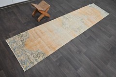 Vintage Turkish Runner Rug 2x9ft Wool Anatolian Handmade Hallway Oushak ORANGE