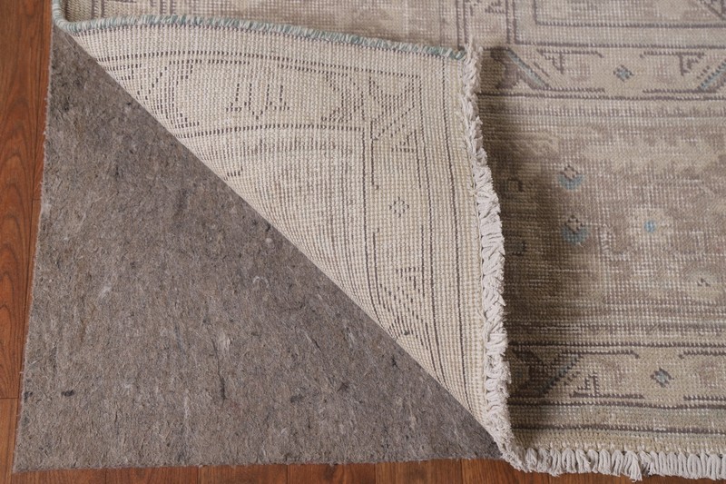 Distressed Traditional Area Rug 10x13 Ft Hand-Knotted Muted Beige Wool Carpet gallery