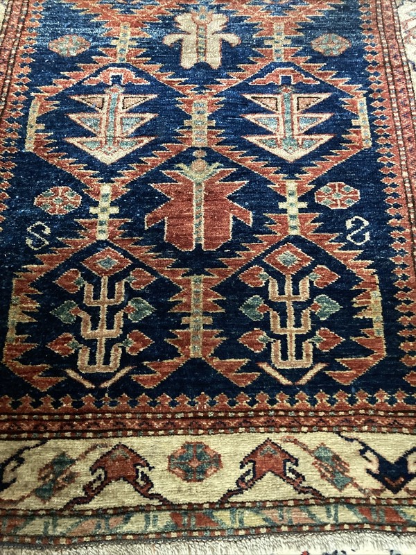 Heriz Style Hand Knotted Rug 40 X 63 Blue Rust Tan Beige Tribal gallery