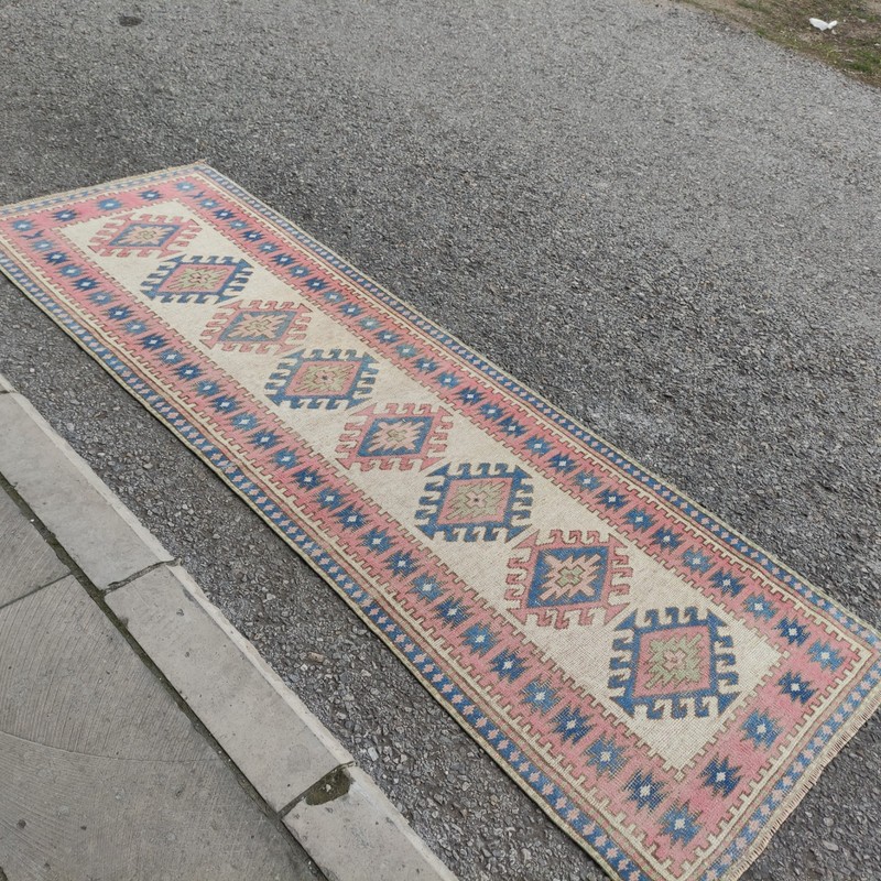 3x9 Turkish Nomadic motif kitchen rug 2.76 x 8.6 ft Vintage Handmade 84 x 262 cm gallery