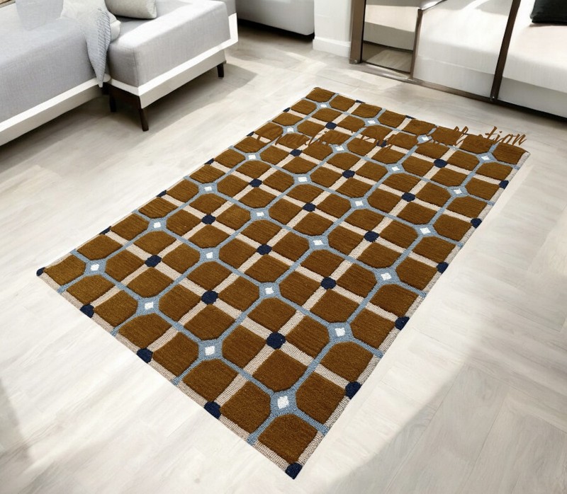 Hand Tufted Rug 5x8 8x10 9x12 Custom Rug Brown OchreFields Rug Area Rug 100%Wool gallery