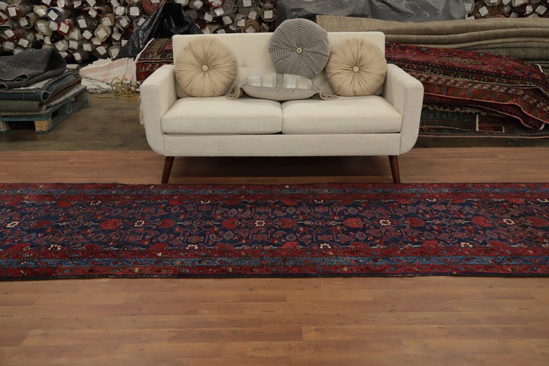 Antique Vegetable Dye Blues Wool Hand-knotted Traditional 16 ft Runner Rug 4x16 gallery