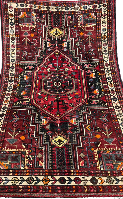 Vintage Hamedan Tribal Wool Rug 4x6 Hand Knotted Oriental Navy Blue Geometric gallery