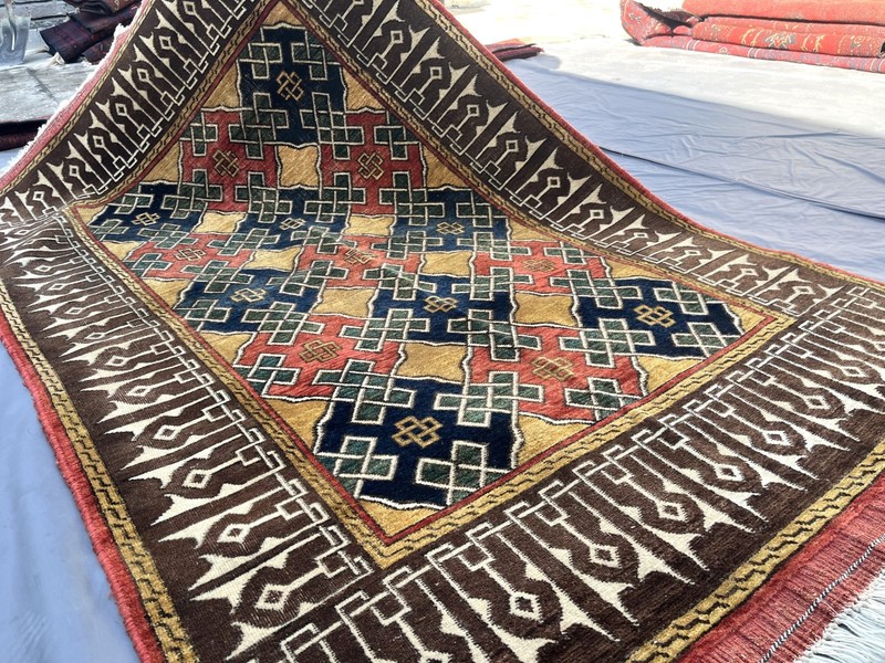 1930s Antique Terracotta Turkmen Rug 4x7 Fine Geometric Faded Persian Old Carpet gallery