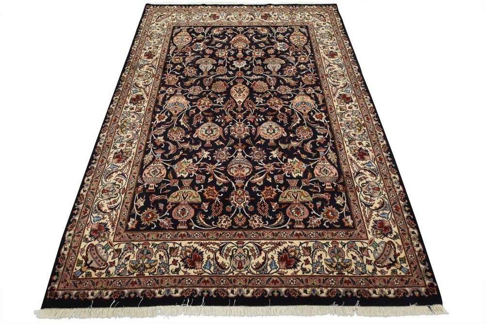 Fine Kashmar Rug 5’11” x 8’3” Blue Wool Vintage Hand-Knotted Oriental Carpet