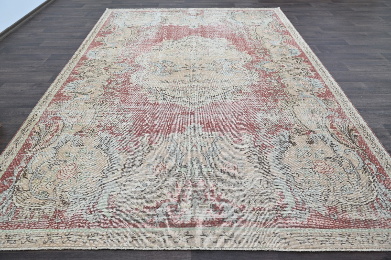 Oushak Turkish Vintage Rug 7x10 Kilim Rug Anatolian Handmade Boho Decor RED gallery