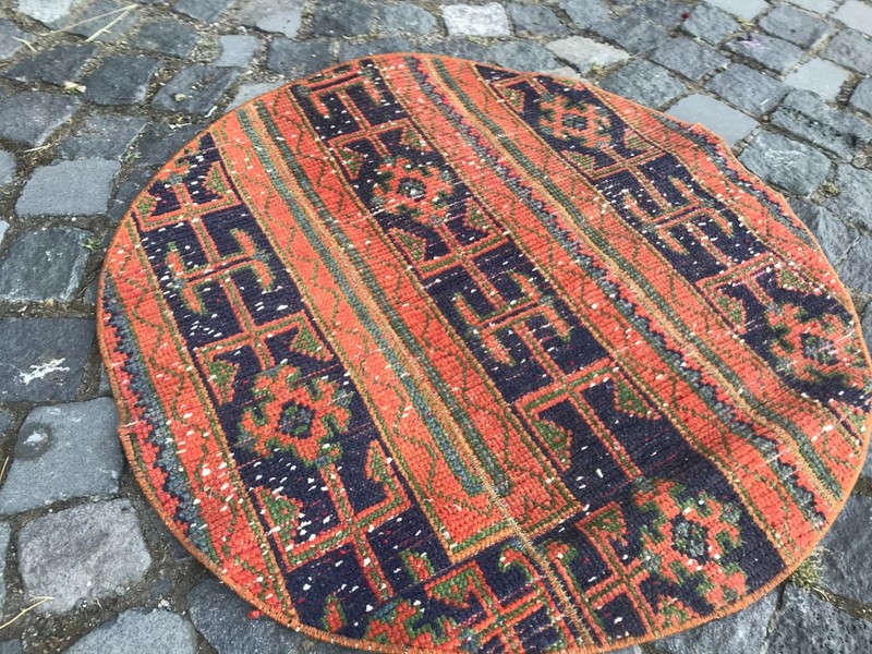 Home Decor Rug, Turkish Vintage Rug, Boho Decor Rug, Oushak Kilim Rug,2,6x2,6ft gallery