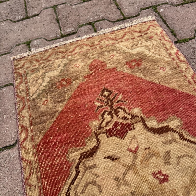 Rust Red Camel 1x3 Vintage Oriental Wool Small Entryway Rug- Tariff Free gallery