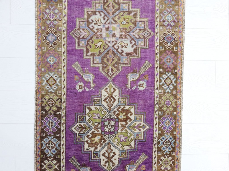 2.10x10.2 Vintage Turkish Runner,Purple Oushak Tribal Hand Knotted Wool Area Rug gallery