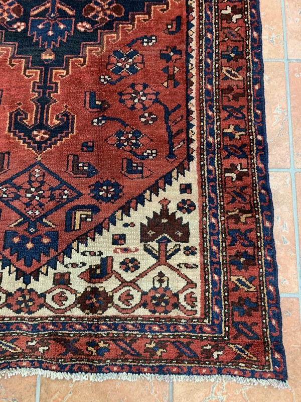 Geometric Vintage Tribal Pattern Turkish 3' 11" x 7' 3" Red Handmade Runner Rug gallery
