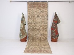 3×10 Brown Runner Rug, Handmade Turkish Rug, Vintage Floral Muted, 3.0×9.6 Ft
