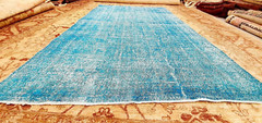 Bohemian Vintage 1950-1960 Teal Blue Wool Pile Oushak Area Rug 6’6″ x 10’4″
