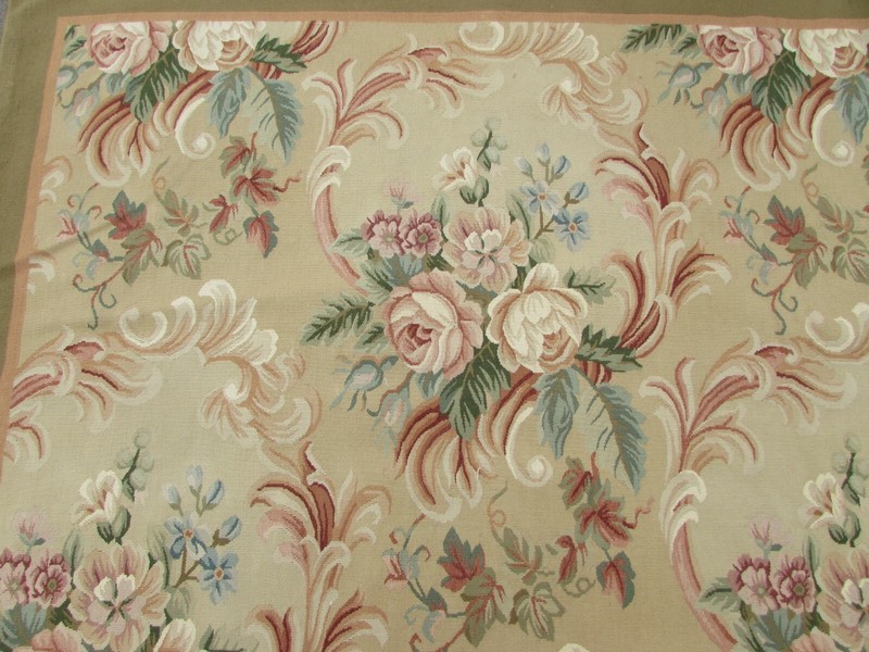 Vintage Hand Made French Design Wool Beige Green Original Aubusson 440X312cm gallery