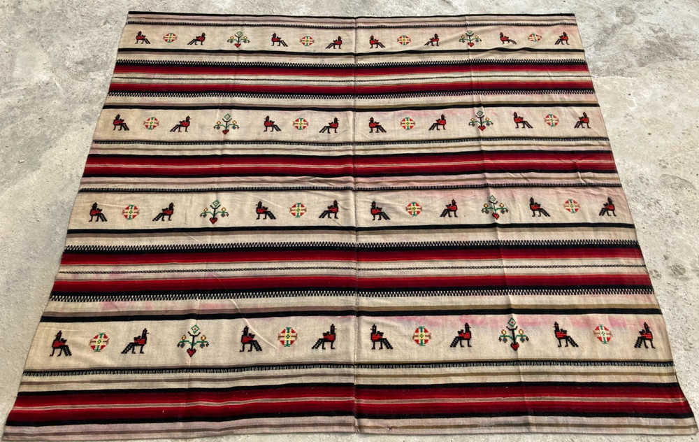 Vintage Handmade Traditional Beautiful Berber Kilim Floor Rug Carpet 231x210 cm