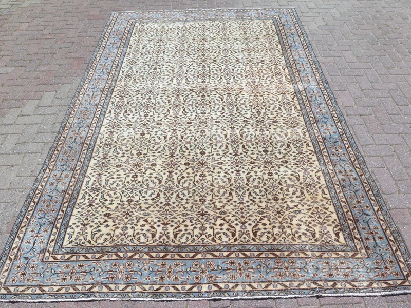 Handmade Floor Rug, Large Beige Carpet Turkish Wool Distressed Area Rug 80"X123" gallery